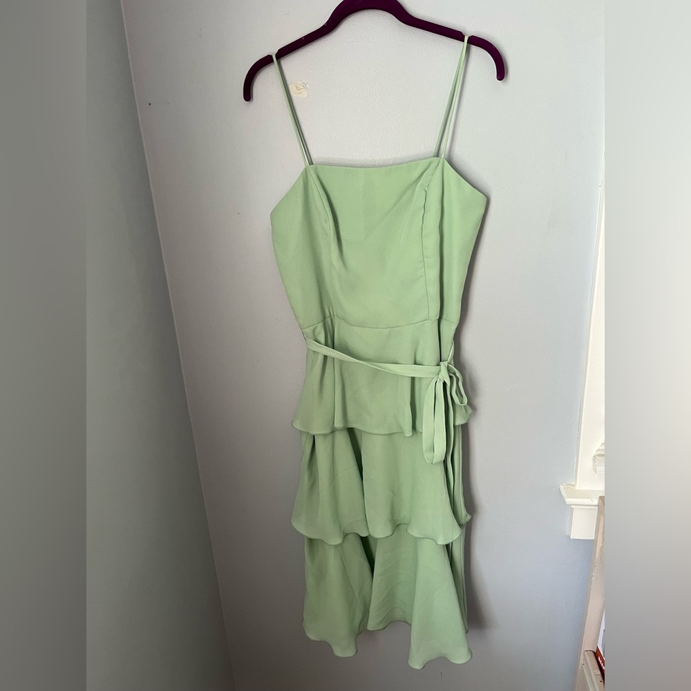 Robertaโ Bridal Green Midi Ruffle Dress